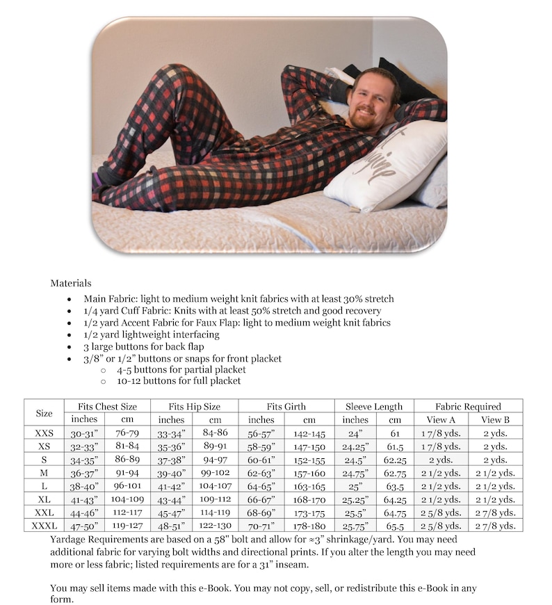 Adult Long Johns PDF Sewing Pattern: Adult One-Piece Pajamas, Adult Union Suit, Family PJs image 4