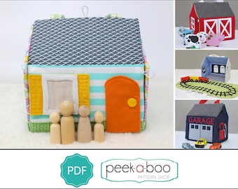 Kid City Play Set: Fabric Dollhouse Pattern, Take Along Dollhouse Pattern, Car Play Set, Train Play Set