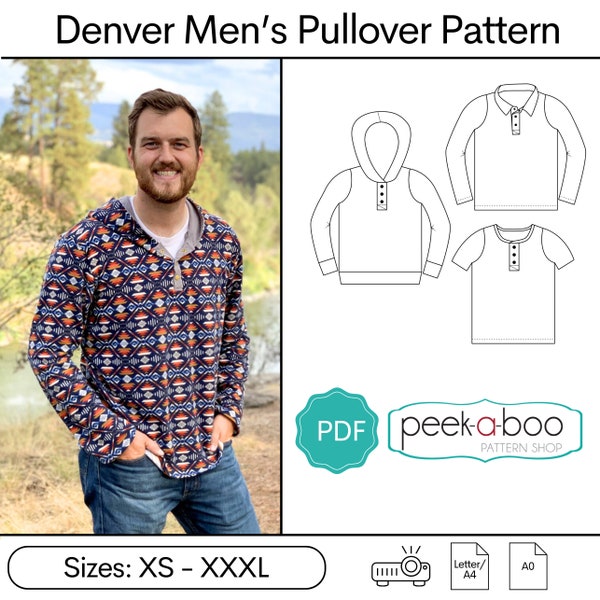 Patrón de costura PDF de jersey Denver para hombre: patrón de costura para polo, henly y sudadera con capucha