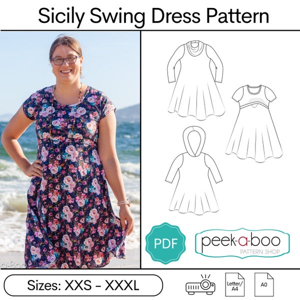 Sizilien Swing Dress PDF Schnittmuster: Swing Kleid Schnittmuster, Stillkleid Schnittmuster, Tunika Schnittmuster