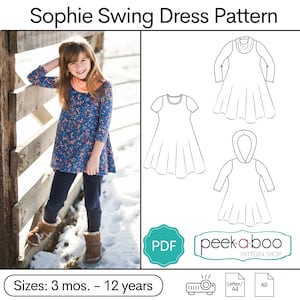 Sophie Swing Dress PDF Sewing Pattern: Girls swing dress pattern, t-shirt dress pattern image 1