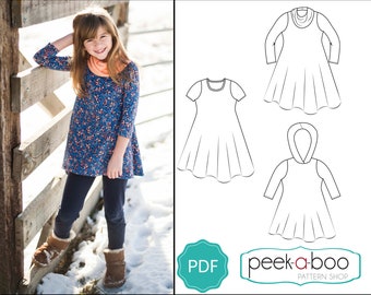 Sophie Swing Dress PDF Sewing Pattern: Girls swing dress pattern, t-shirt dress pattern