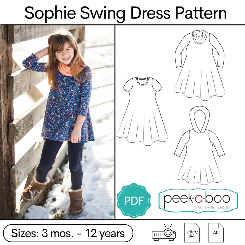 Sophie Swing Dress PDF Sewing Pattern: Girls swing dress pattern, t-shirt dress pattern image 1