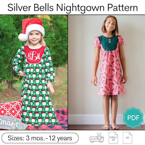 Silver Bells Nightgown PDF Sewing Pattern / Nightgown Sewing Pattern / Christmas Nightgown / Christmas Pajamas / Winter Nightgown