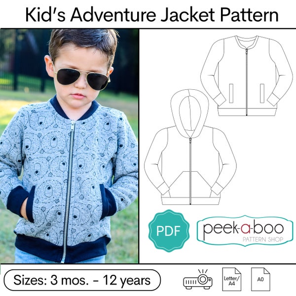 Patron de couture pour veste Adventure pour enfant | Patron de couture pour sweat à capuche pour enfant | Patron de couture blouson aviateur pour enfant