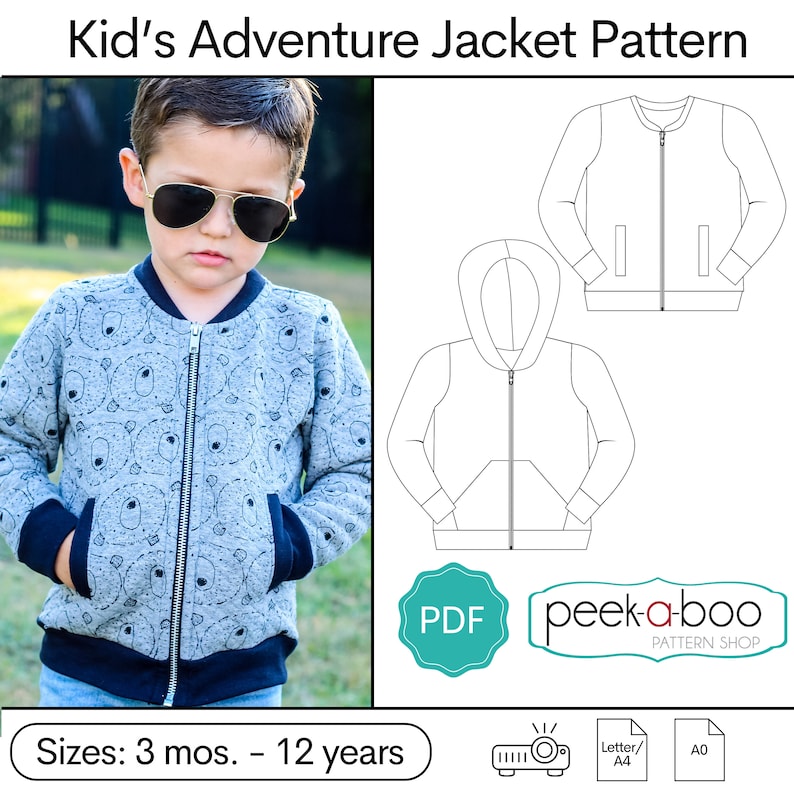 Kid's Adventure Jacket Sewing Pattern Kid's Hoodie Sewing Pattern Kid's Bomber Jacket Sewing Pattern image 1