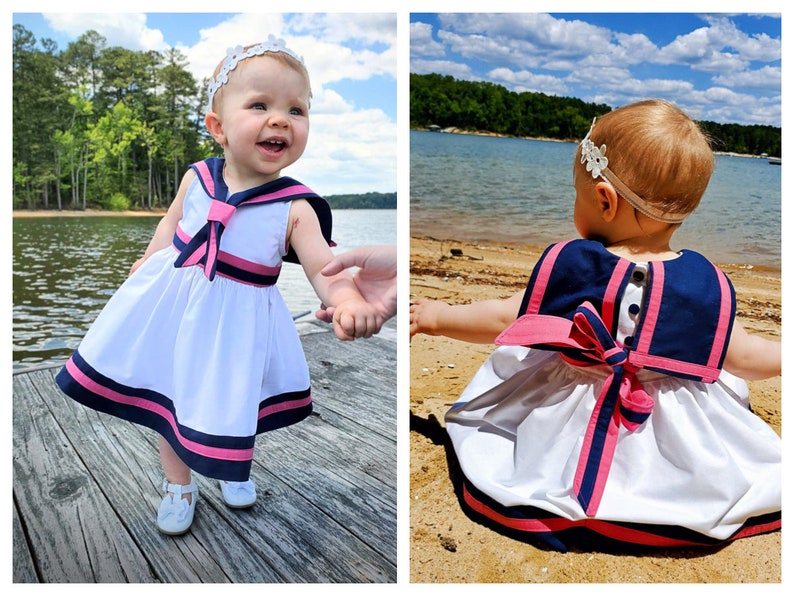 Anchors Aweigh Sailor Dress: Vintage Sailor Dress Pattern, Girls Dress Pattern, 4th of July Dress image 4