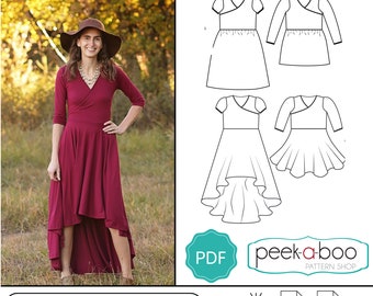 Melbourne Crossover Dress and Top PDF Sewing Pattern: Wrap Front Dress, Nursing Dress, Fishtail Skirt, High Low Dress