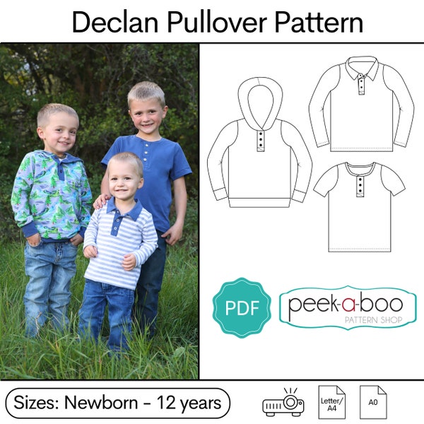 Declan Pullover PDF Sewing Pattern: Polo, Henly & Hoodie Sewing Pattern