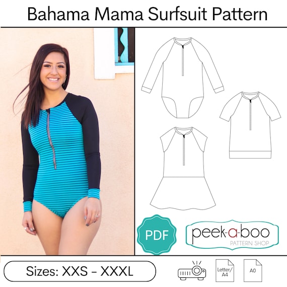 Bahama Mama Surfsuit Sewing Pattern/ Long Sleeve Swimsuit Pattern/ Women's Swimsuit Pattern/ Rash Guard Sewing Pattern