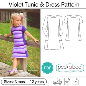 Violet Tunic and Dress: Girls Dress PDF Sewing Pattern, Tunic Sewing Pattern, Baby Dress Pattern