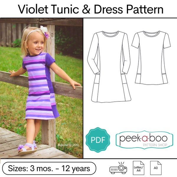 Violet Tunika und Kleid: Mädchen Kleid PDF Schnittmuster , Tunika Schnittmuster, Baby Kleid Schnittmuster