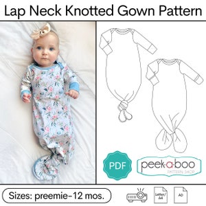 Lap Neck Knotted Baby Gown Sewing Pattern