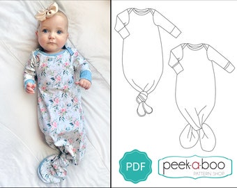 Lap Neck Knotted Baby Gown Sewing Pattern