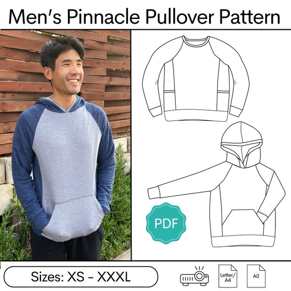 Men's Pinnacle Pullover Pattern: Men's Hoodie Pattern, Men's Sweatshirt Pattern