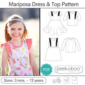 Mariposa Flutter Sleeve Dress and Top PDF Sewing Pattern: Flutter Sleeve Dress Pattern, Flutter Sleeve Top Pattern