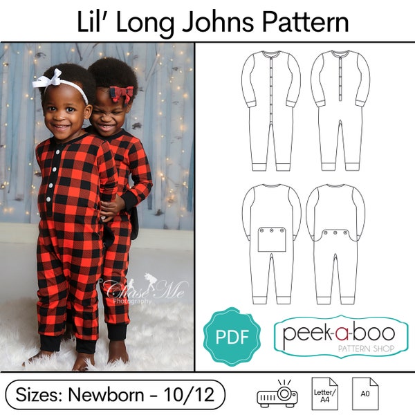 Lil' Long Johns Pajamas: Christmas Pajamas, Baby Pajamas PDF Pattern, Kids Pajamas PDF Pattern, Toddler Pajamas