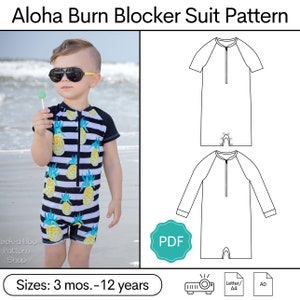 Aloha Burn Blocker Suit: Swim Suit Pattern, Bathing Suit Pattern, One-Piece Rash Guard, Swim Romper