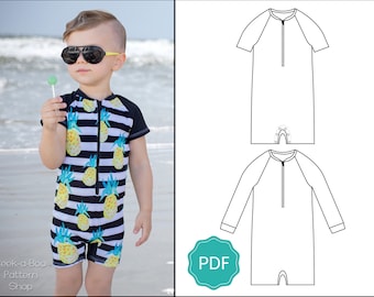 Aloha Burn Blocker Suit: Swim Suit Pattern, Bathing Suit Pattern, One-Piece Rash Guard, Swim Romper