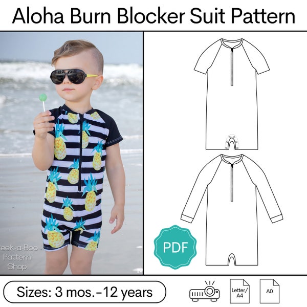 Aloha Burn Blocker-Anzug: Badeanzugmuster, Badeanzugmuster, einteiliger Rashguard, Badestrampler