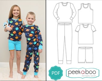 Alex and Anna Pajamas PDF Sewing Pattern: Pajamas PDF Sewing pattern, toddler pajamas pattern, girls pajamas, boys pajamas