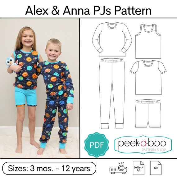 Alex and Anna Pajamas PDF Sewing Pattern Pajamas PDF Sewing Pattern Toddler Pajamas Pattern Girls Pajamas Boys Pajamas Etsy UK