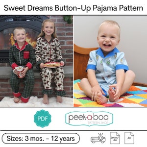 Sweet Dreams Button-Up PJ Set: Childrens Pajamas Pattern, Kids Pajamas Pattern, Baby & Toddler Pajamas Pattern, Pajama Pants Pattern