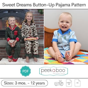 Sweet Dreams Button-Up PJ Set: Childrens Pajamas Pattern, Kids Pajamas Pattern, Baby & Toddler Pajamas Pattern, Pajama Pants Pattern