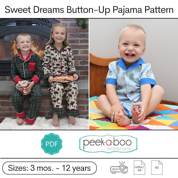 Sweet Dreams Button-Up PJ Set: Childrens Pajamas Pattern, Kids Pajamas Pattern, Baby & Toddler Pajamas Pattern, Pajama Pants Pattern