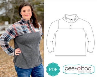 Summit Pullover: Women's Snap Neck Pullover PDF Sewing Pattern