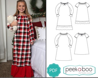 Clara Nightgown Sewing Pattern: Girls Nightgown Pattern, Long Nightgown Pattern