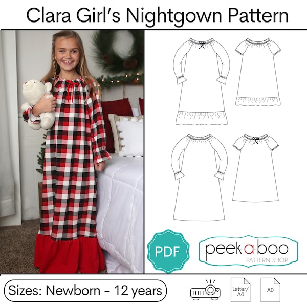 Patron chemise de nuit Clara : patron de chemise de nuit pour fille, patron de chemise de nuit longue