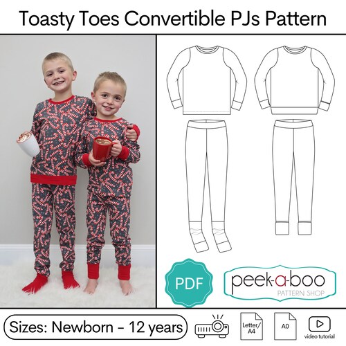 Toasty Toes Convertible Cuffs Pajamas PDF Sewing Pattern