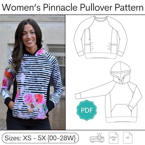 Women&#39;s Pinnacle Pullover Pattern: Nursing Hoodie Pattern, Maternity Hoodie Pattern