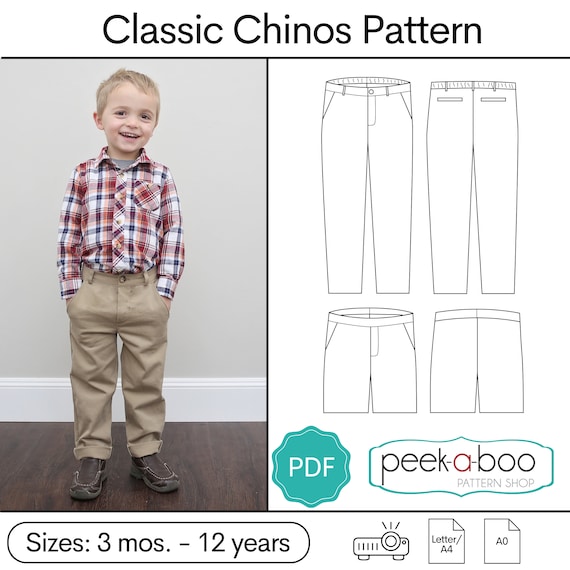 Pantalon chino classique patron de couture PDF short patron de couture PDF pantalon bebe garcon fille Etsy France