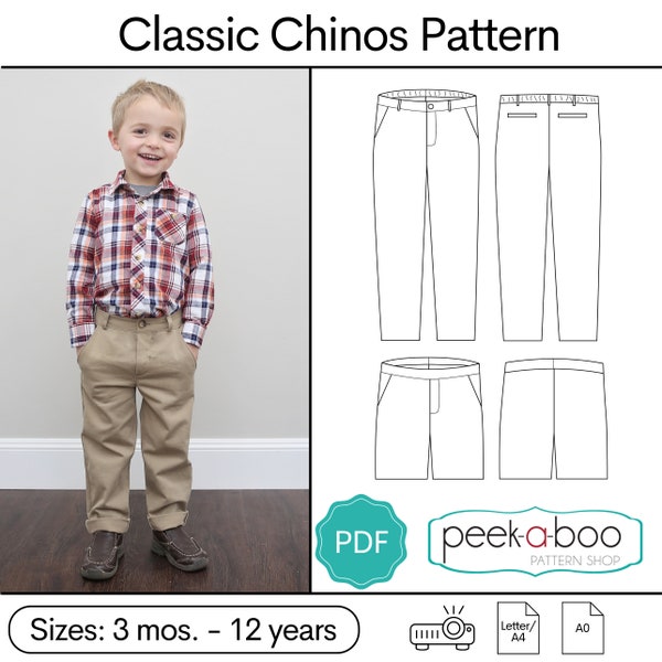 Classic Chinos: Shorts PDF Sewing Pattern, Pants PDF Sewing Pattern, Baby, Boy, Girl