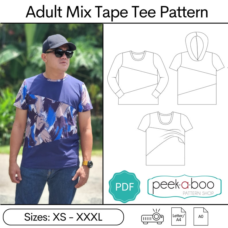 Adult Mix Tape Tee Colorblocked T-Shirt PDF Sewing Pattern image 1
