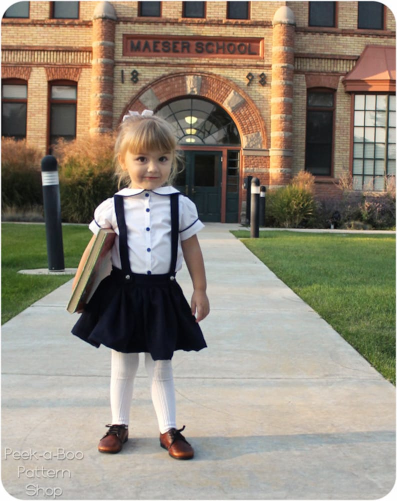 Molly Schoolgirl Skirt: Girls Skirt with Suspenders PDF Pattern, Baby Skirt PDF Pattern, Toddler Skirt PDF Pattern image 1