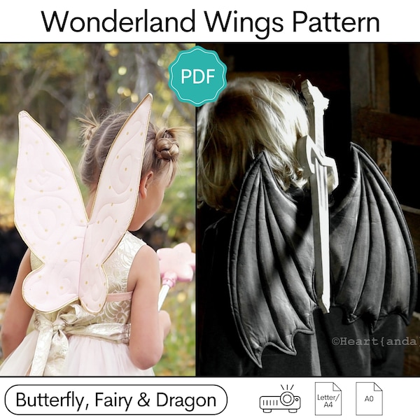 Wonderland Wings PDF Sewing Pattern: Fairy wings pattern, butterfly wings pattern, dragon wings pattern