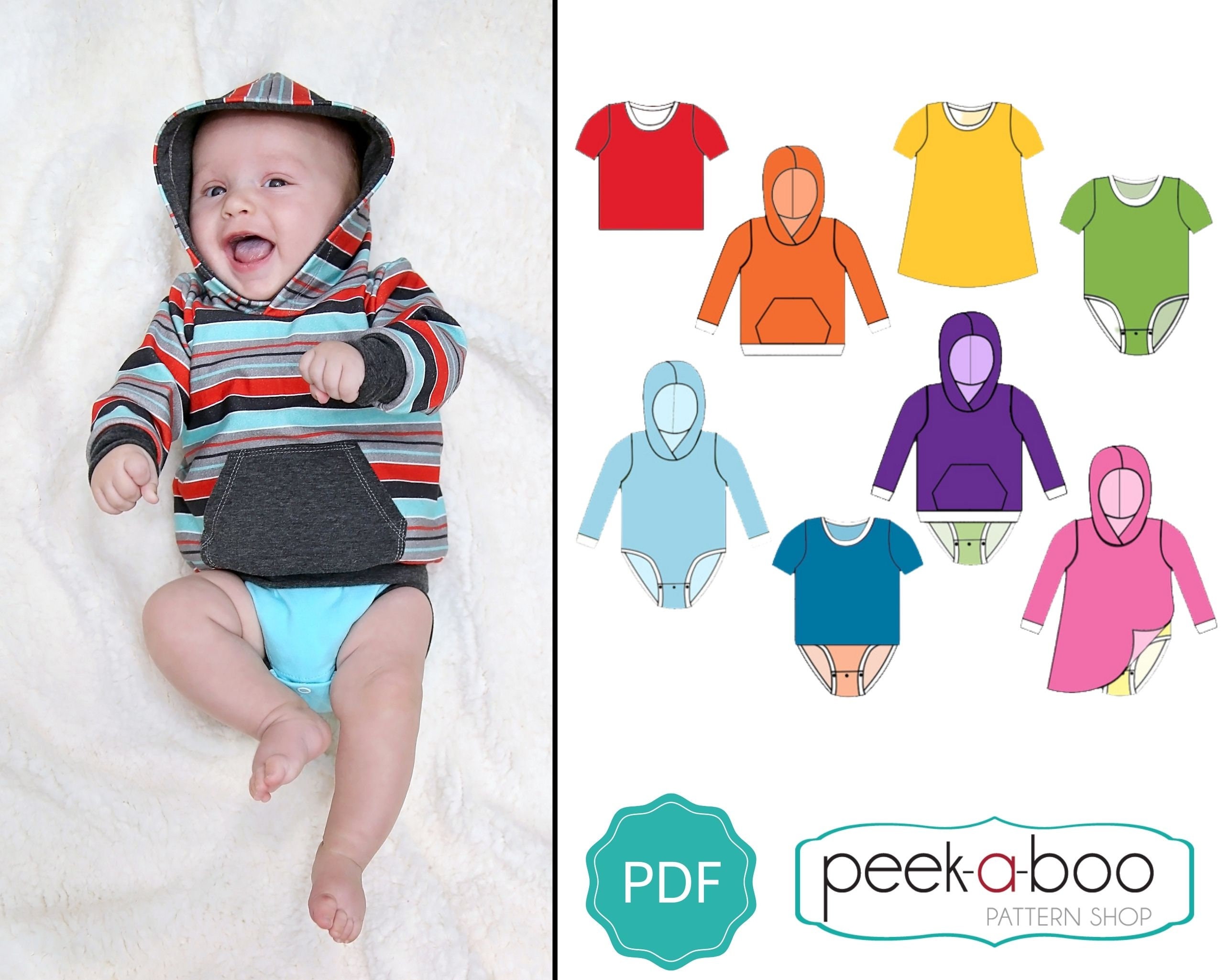 Eeny Meeny Miny Moe PDF Sewing Pattern: Baby Hoodie, Baby Dress, Body…