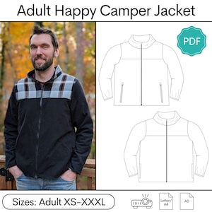 Mönster för Happy Camper-jacka för vuxna | Mönster för fleecejacka för unisex