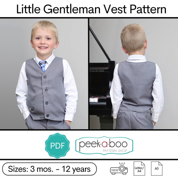 Patron de couture gilet Little Gentleman : patron gilet garçon, patron gilet bébé, patron gilet tout-petit