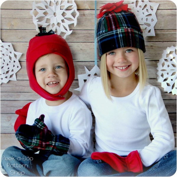 Snow Day Fleece Hat and Mittens: Winter Hat Pattern, Fleece Hat Pattern, Mittens Pattern