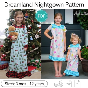 Dreamland Nachthemd Schnittmuster: Mädchen Nachthemd Schnittmuster, Schnittmuster für langes Nachthemd