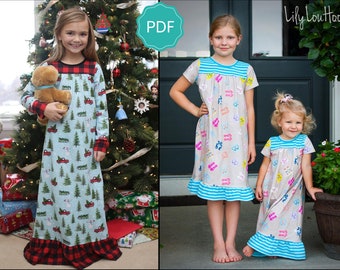 Dreamland Nightgown Sewing Pattern: Girls Nightgown Pattern, Long Nightgown Pattern