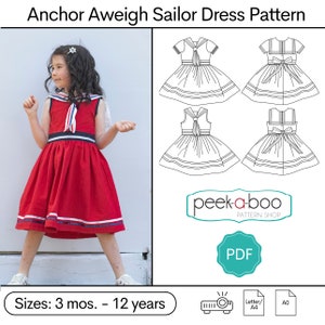 Anchors Aweigh Sailor Dress: Vintage Sailor Dress Pattern, Girls Dress Pattern, 4th of July Dress image 1