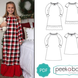 Clara Nightgown Sewing Pattern: Girls Nightgown Pattern, Long Nightgown Pattern