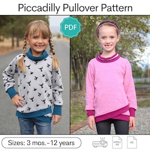 Piccadilly Pullover PDF Sewing Pattern: Girls Sweatshirt Sewing Pattern