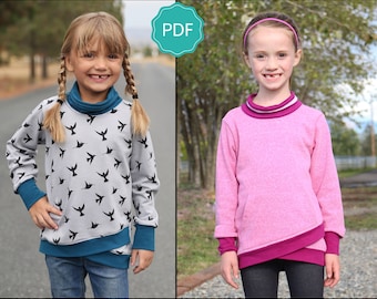 Piccadilly Pullover PDF Sewing Pattern: Girls Sweatshirt Sewing Pattern