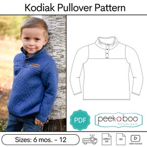 Kodiak Pullover: PDF Schnittmuster für Kinder mit Snap Neck Schnittmuster